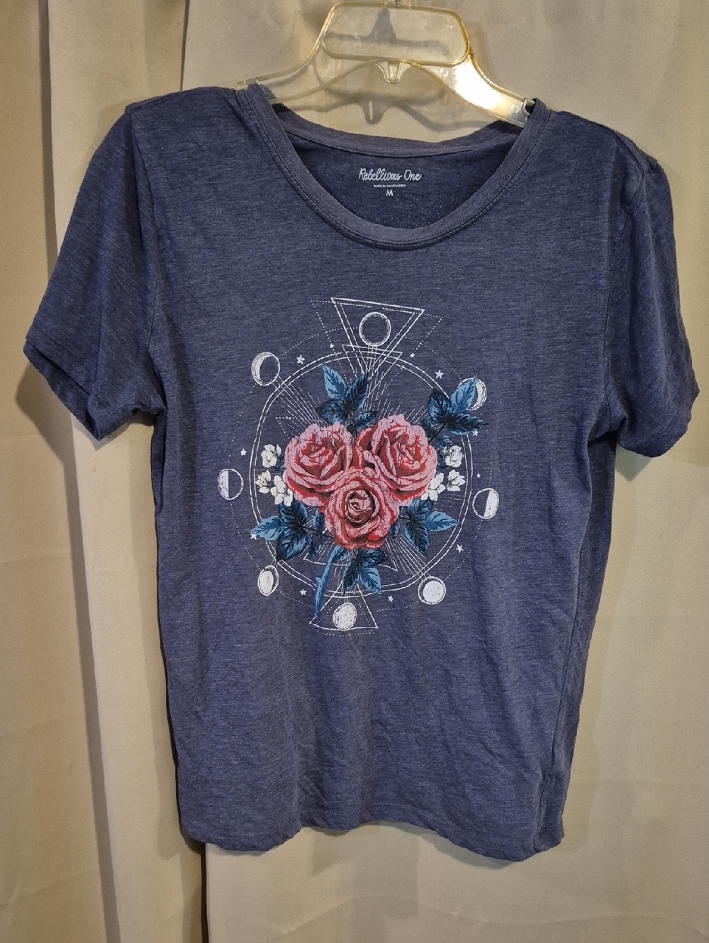 Rebellious One Blue Floral Rose Graphic Tee